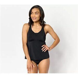 NWOT Denim & Co. Beach Sweetheart Tankini Sz 10 Black Sleeveless Padded UPF 50
